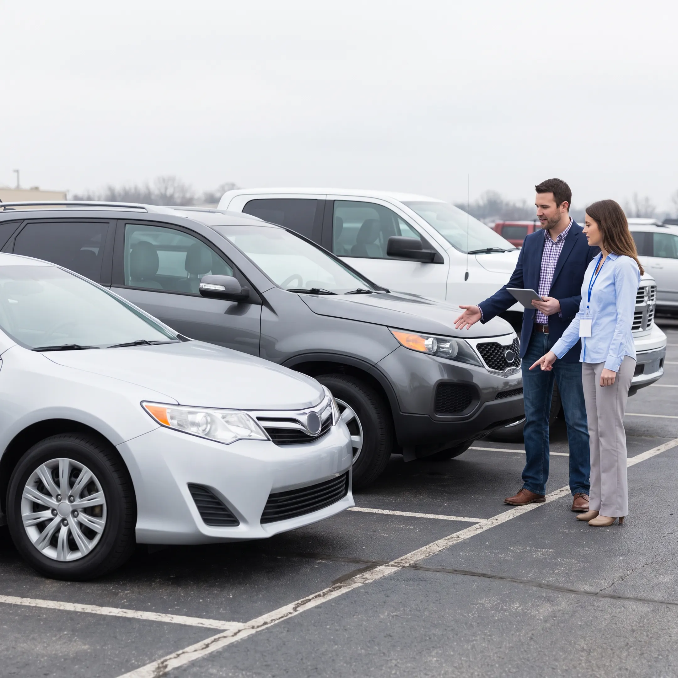Commercial fleet buyers reviewing vehicles