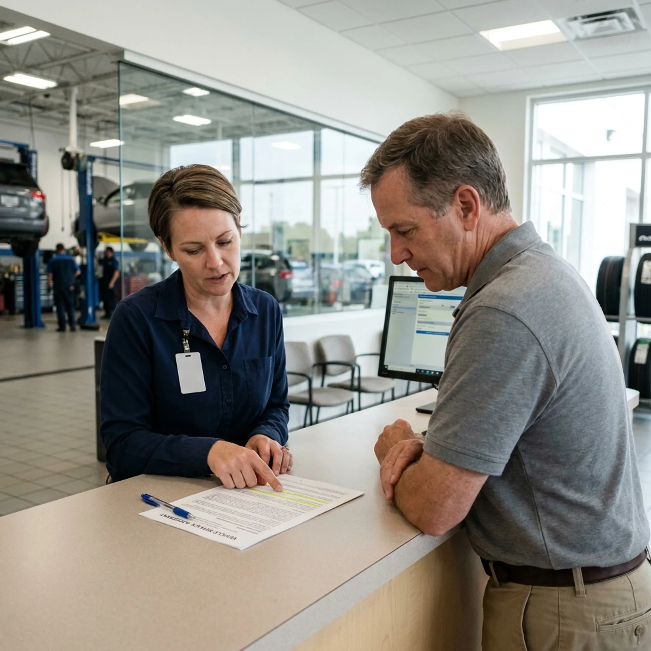 Service advisor reviewing Toyota warranty information with customer
