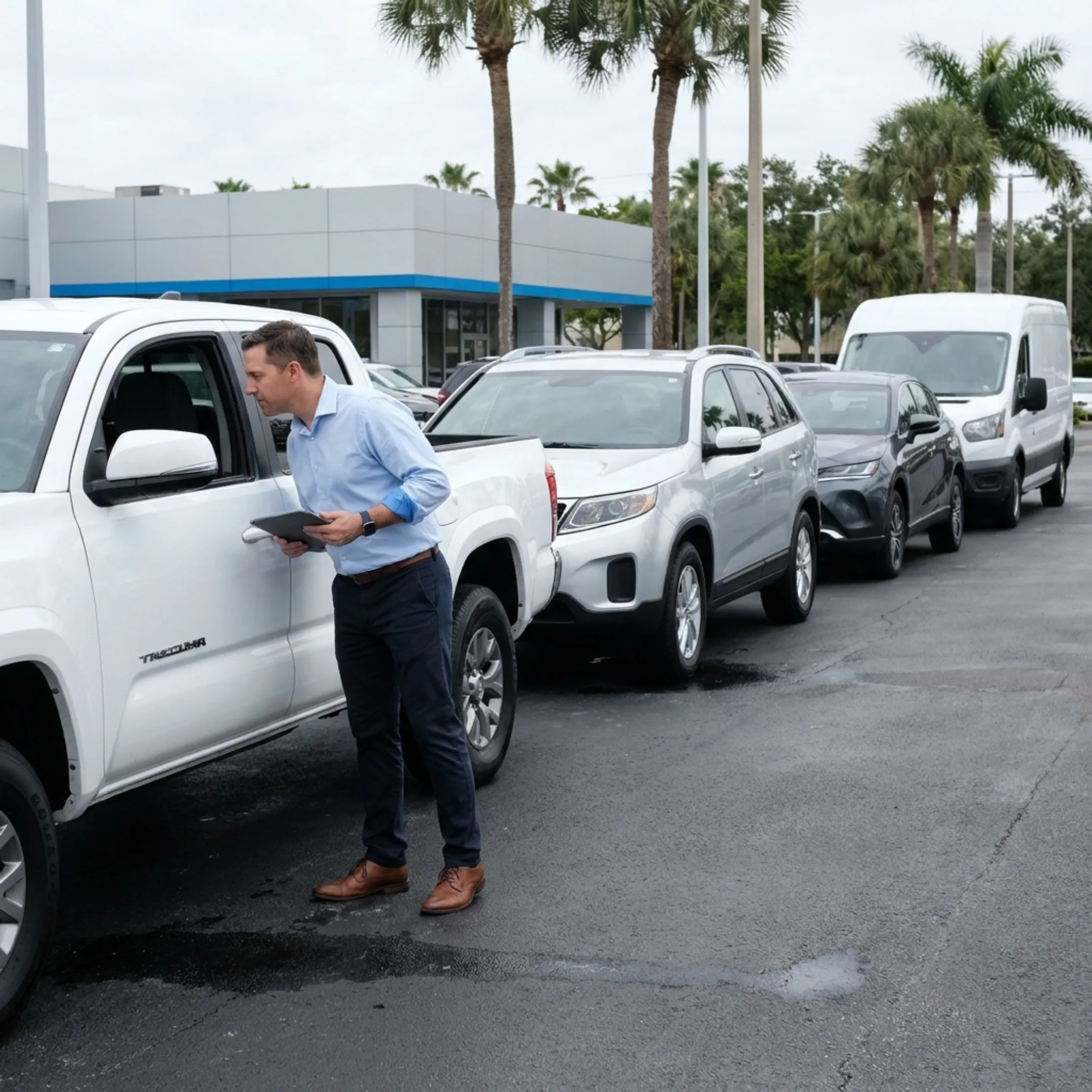 Commercial fleet buyers reviewing used vehicles