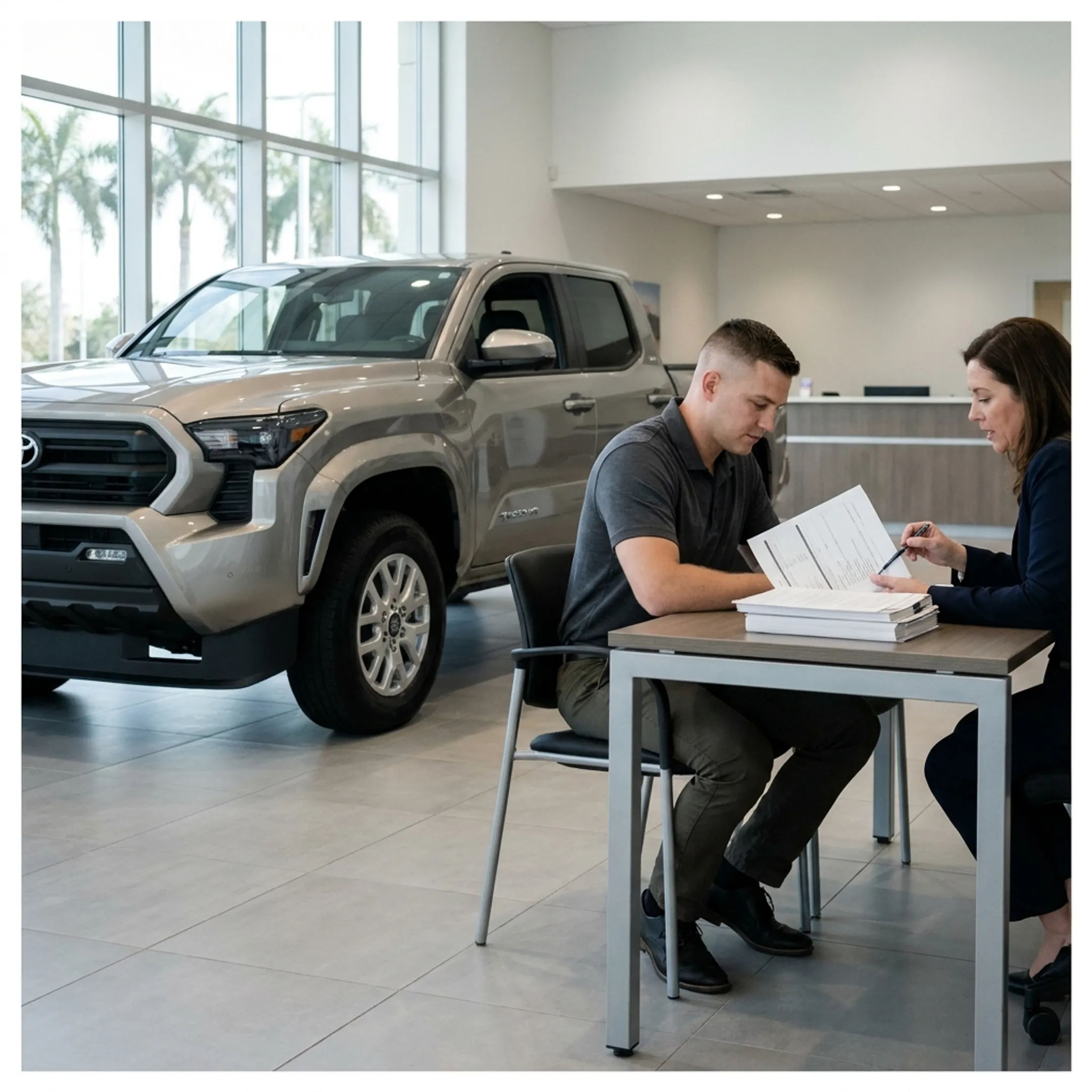 Toyota Tacoma shopper reviewing vehicle and financing information