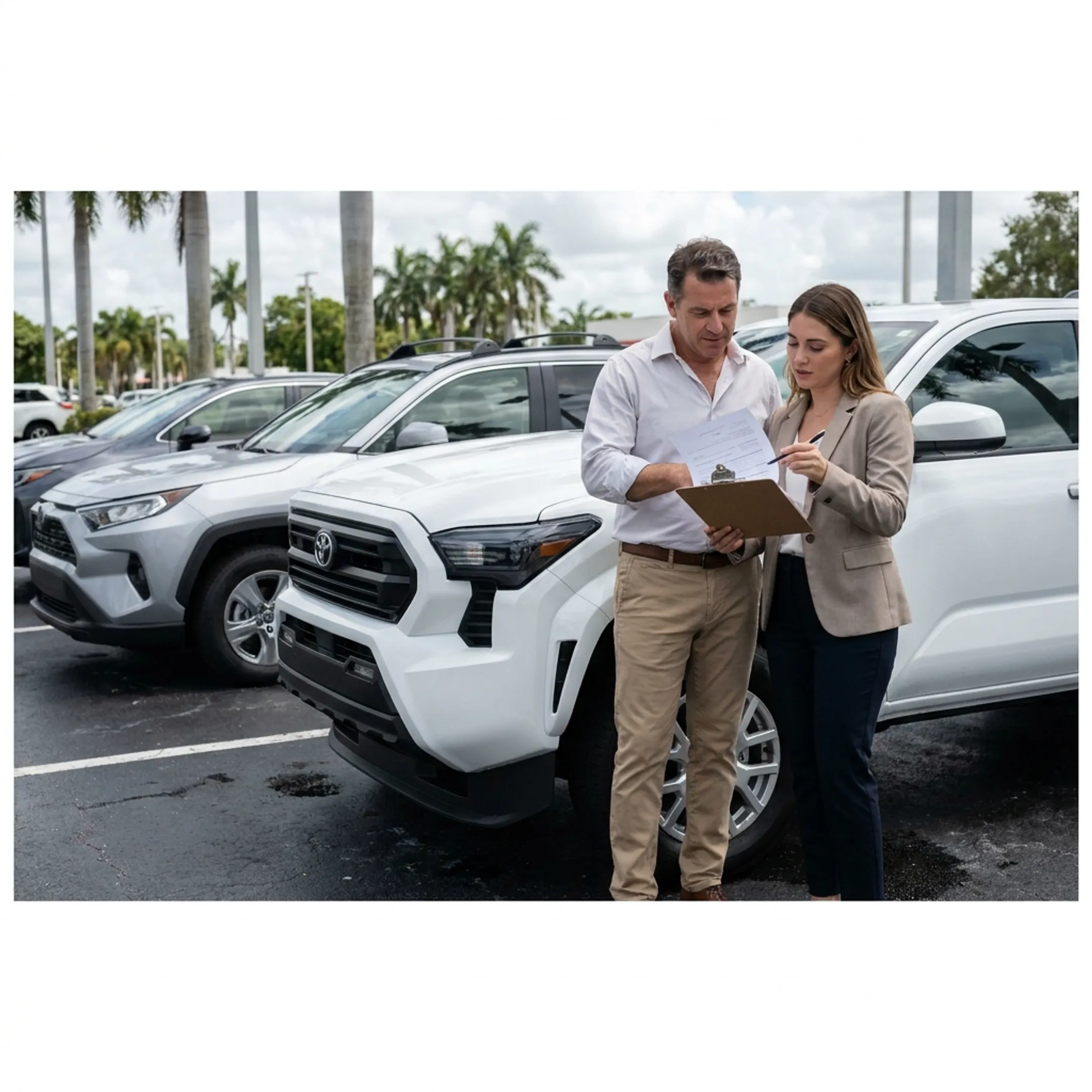 Business owner discussing Toyota fleet financing with a dealership advisor