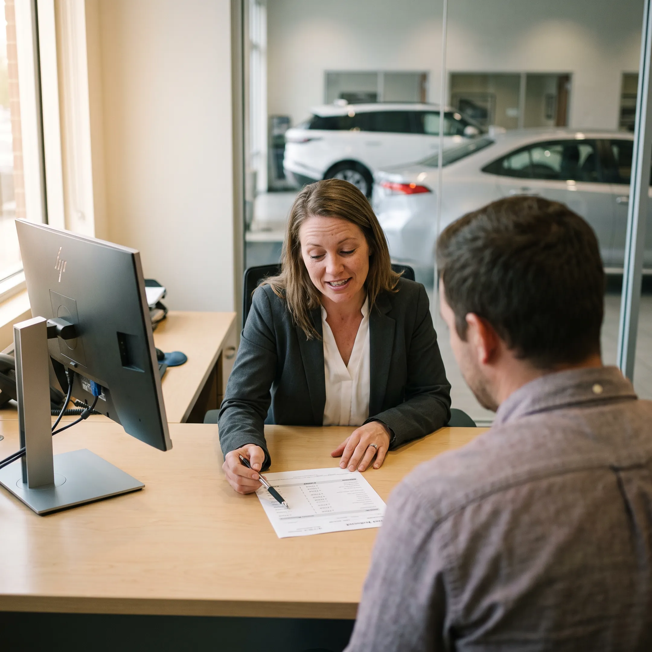 Finance specialist explaining Toyota lease options to Miami customer