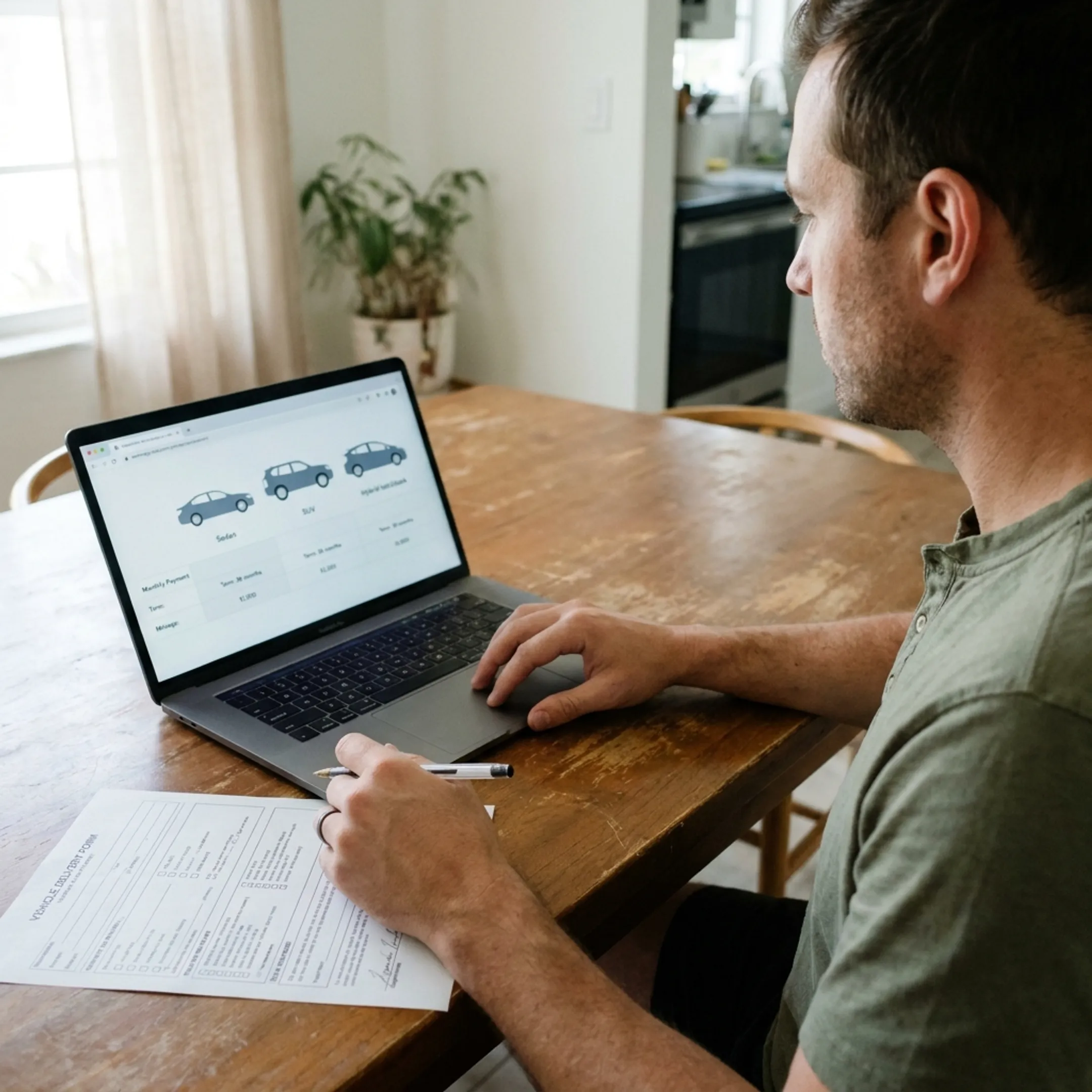 Shopper comparing Toyota lease options online at home