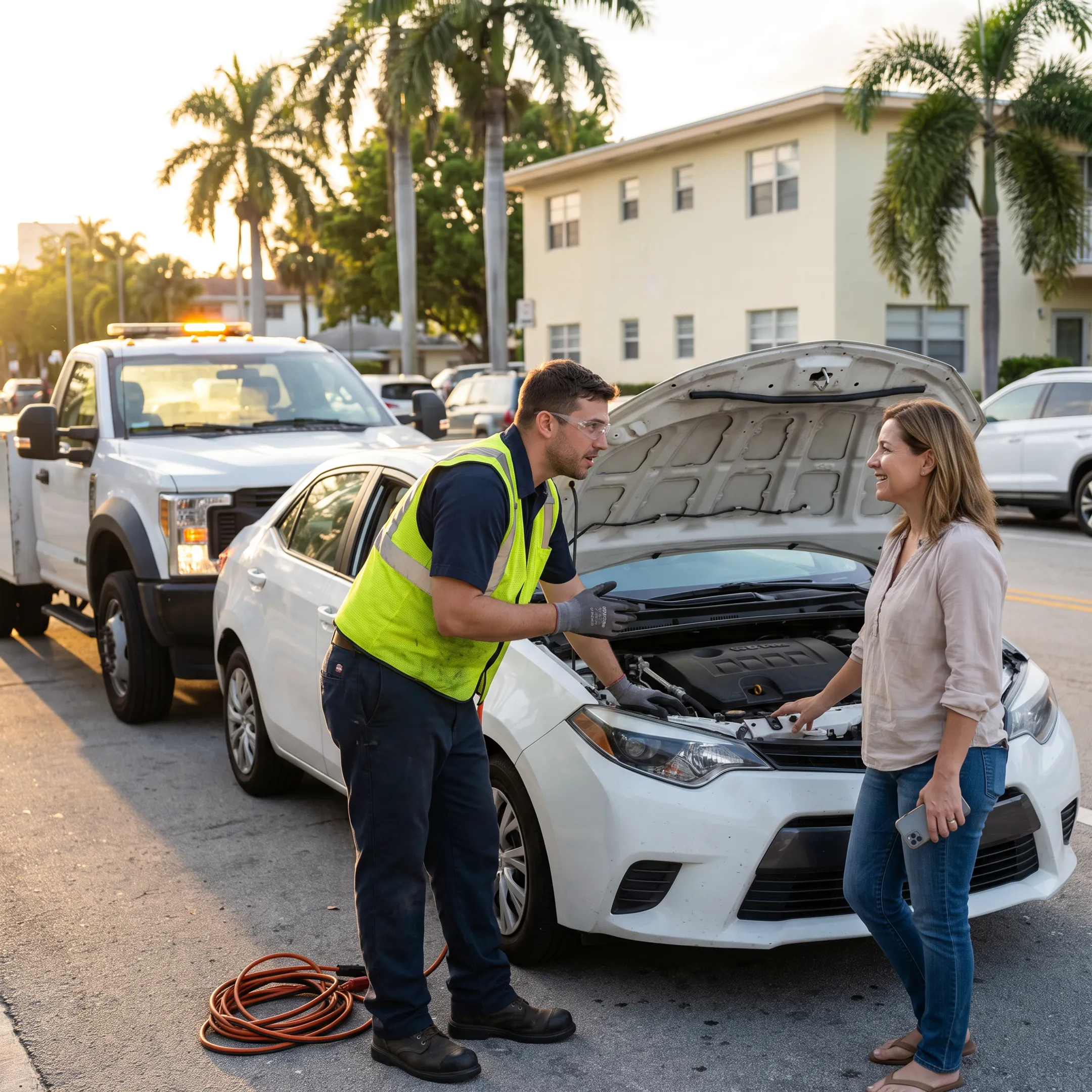 Toyota roadside technician assisting a driver in Miami