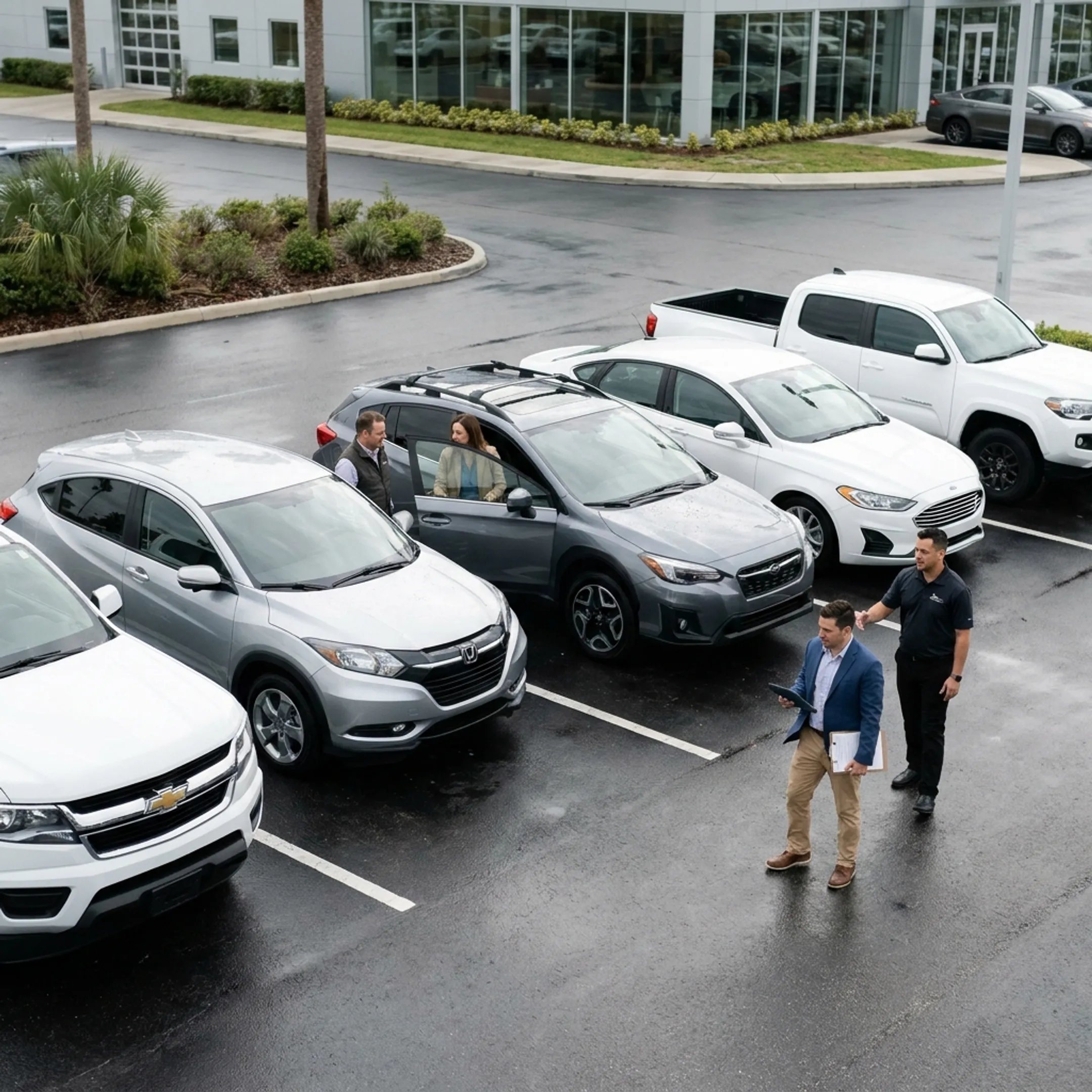 Commercial fleet buyers reviewing used vehicles