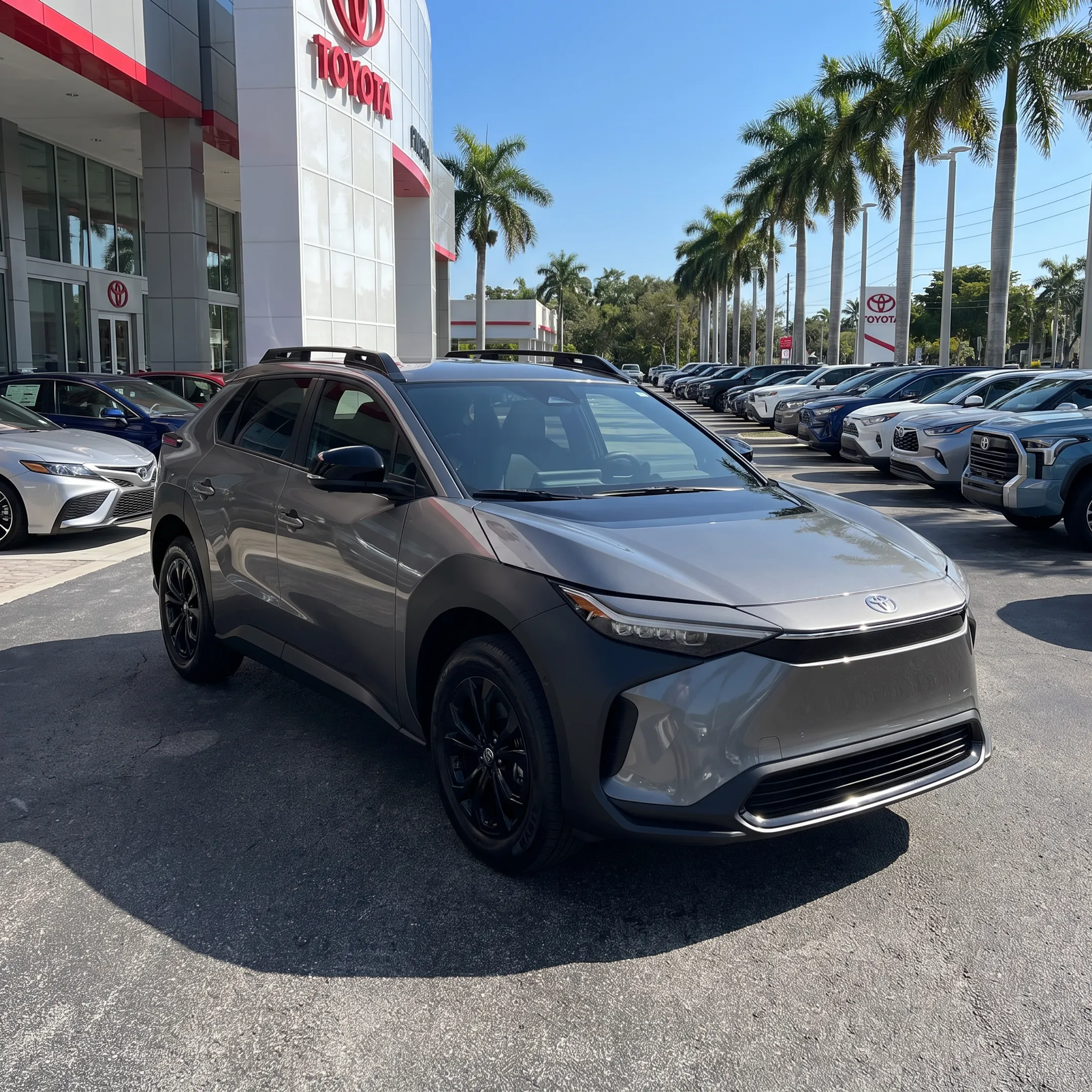 Toyota vehicles displayed at a South Florida dealership near Pinecrest
