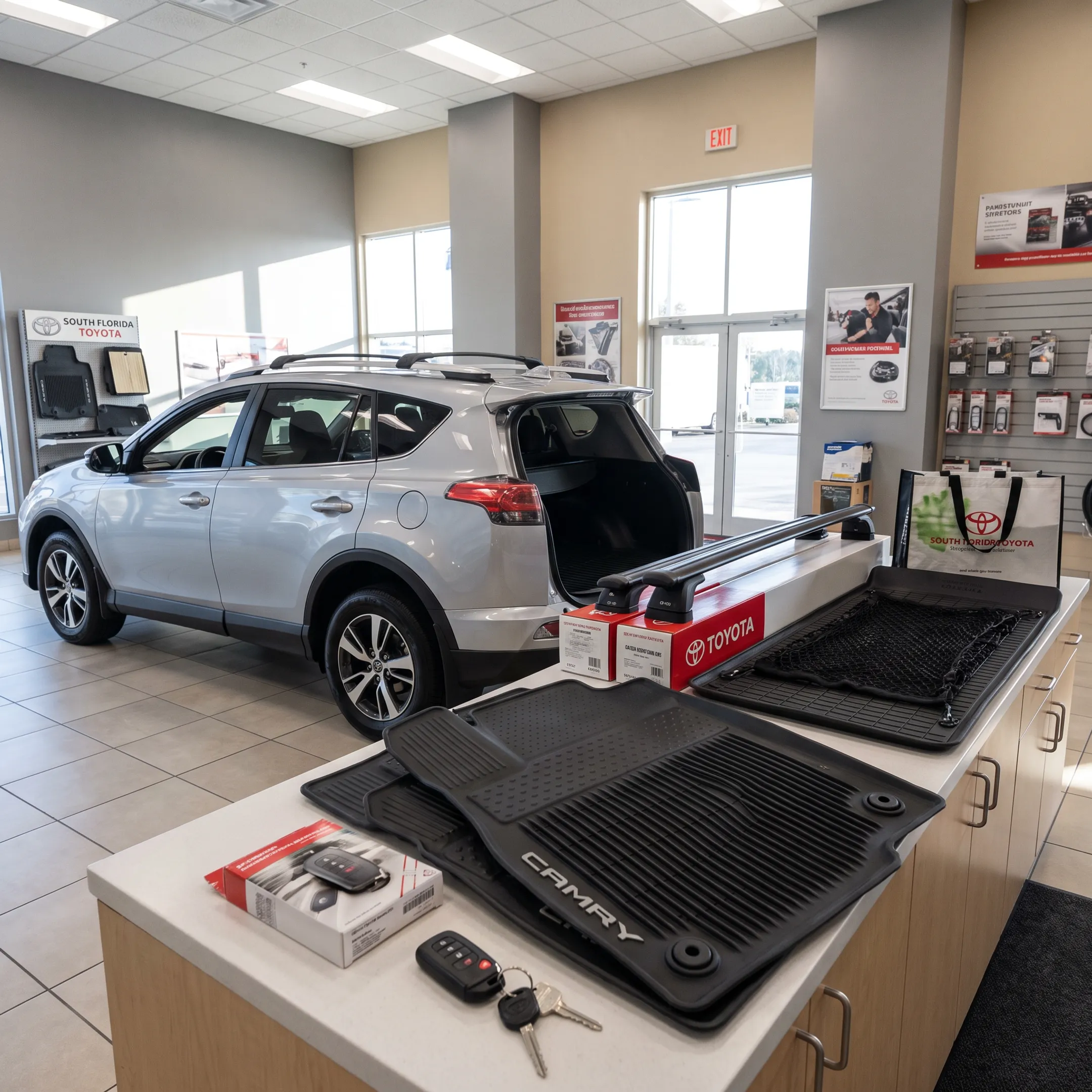 Toyota OEM parts and accessories prepared for a vehicle owner at a dealership