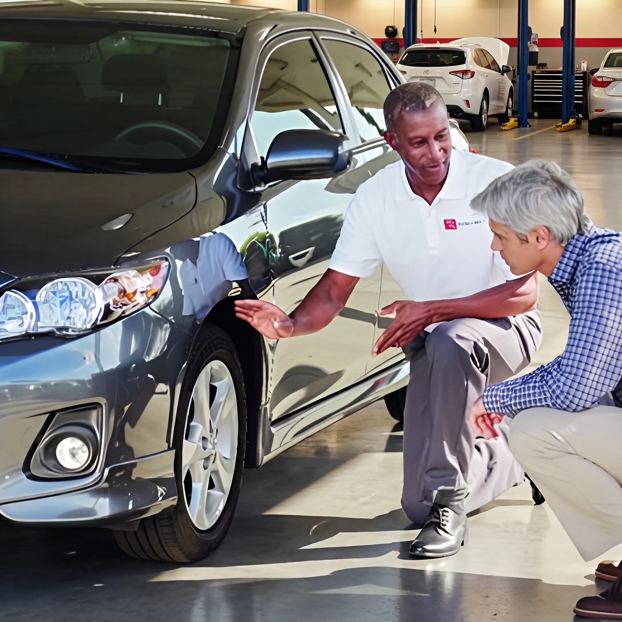 Toyota service advisor reviewing warranty details with a vehicle owner