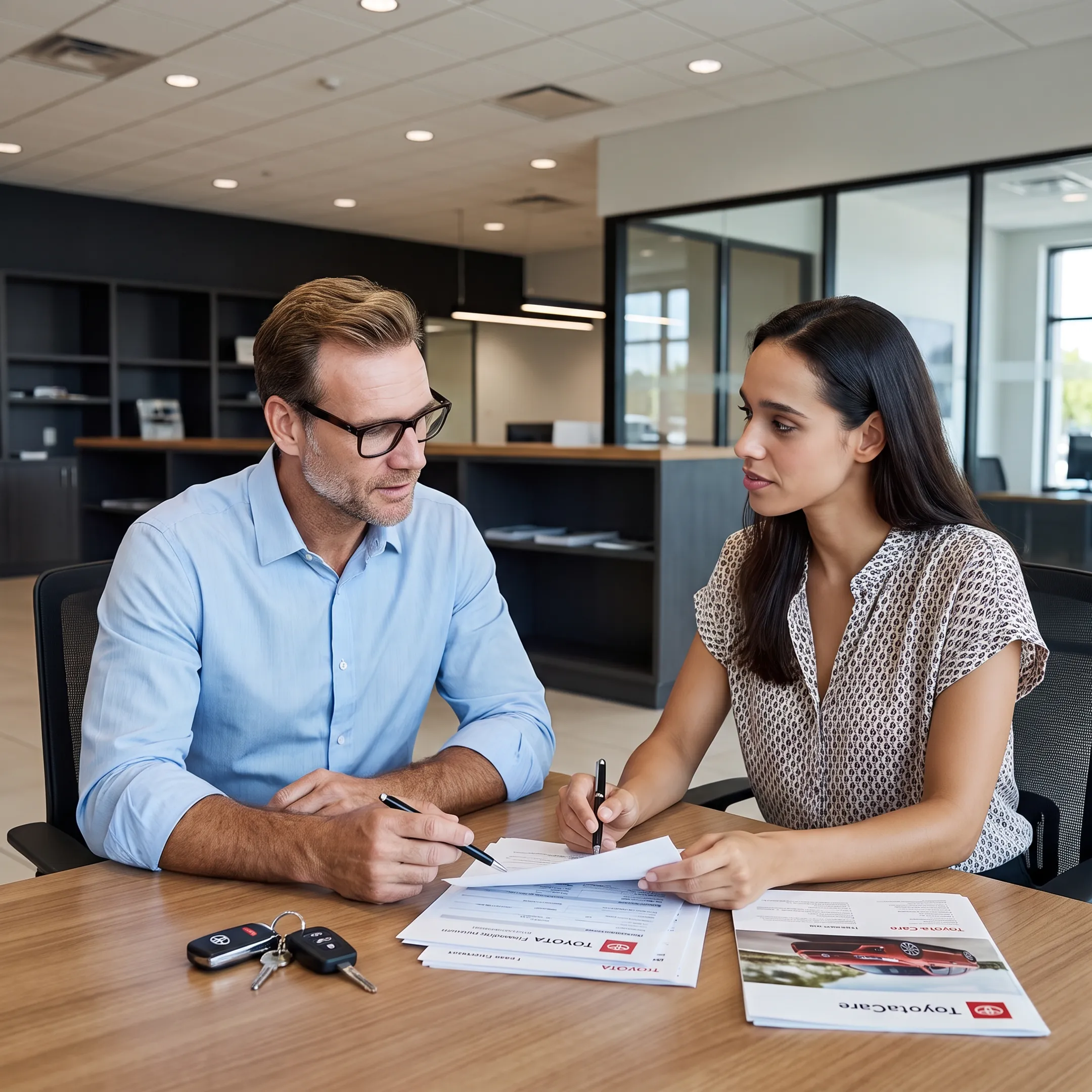 Toyota shopper comparing financing and lease options