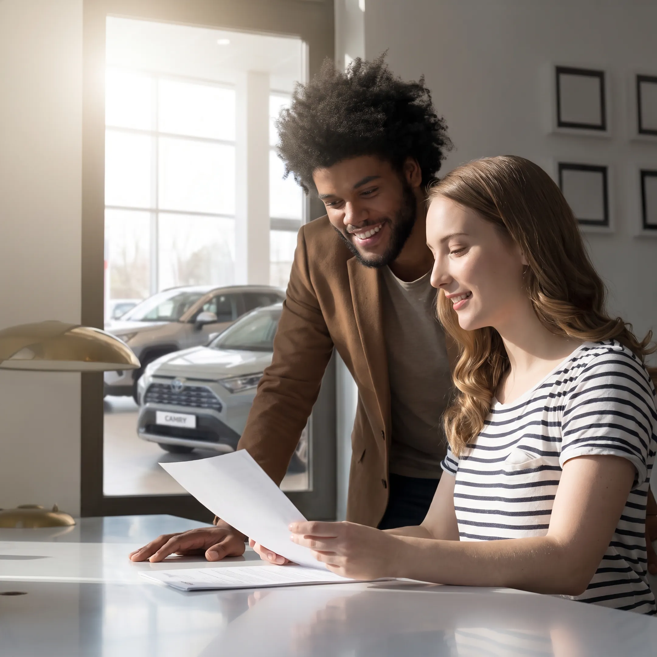 Customer comparing Toyota loan and lease options with finance specialist