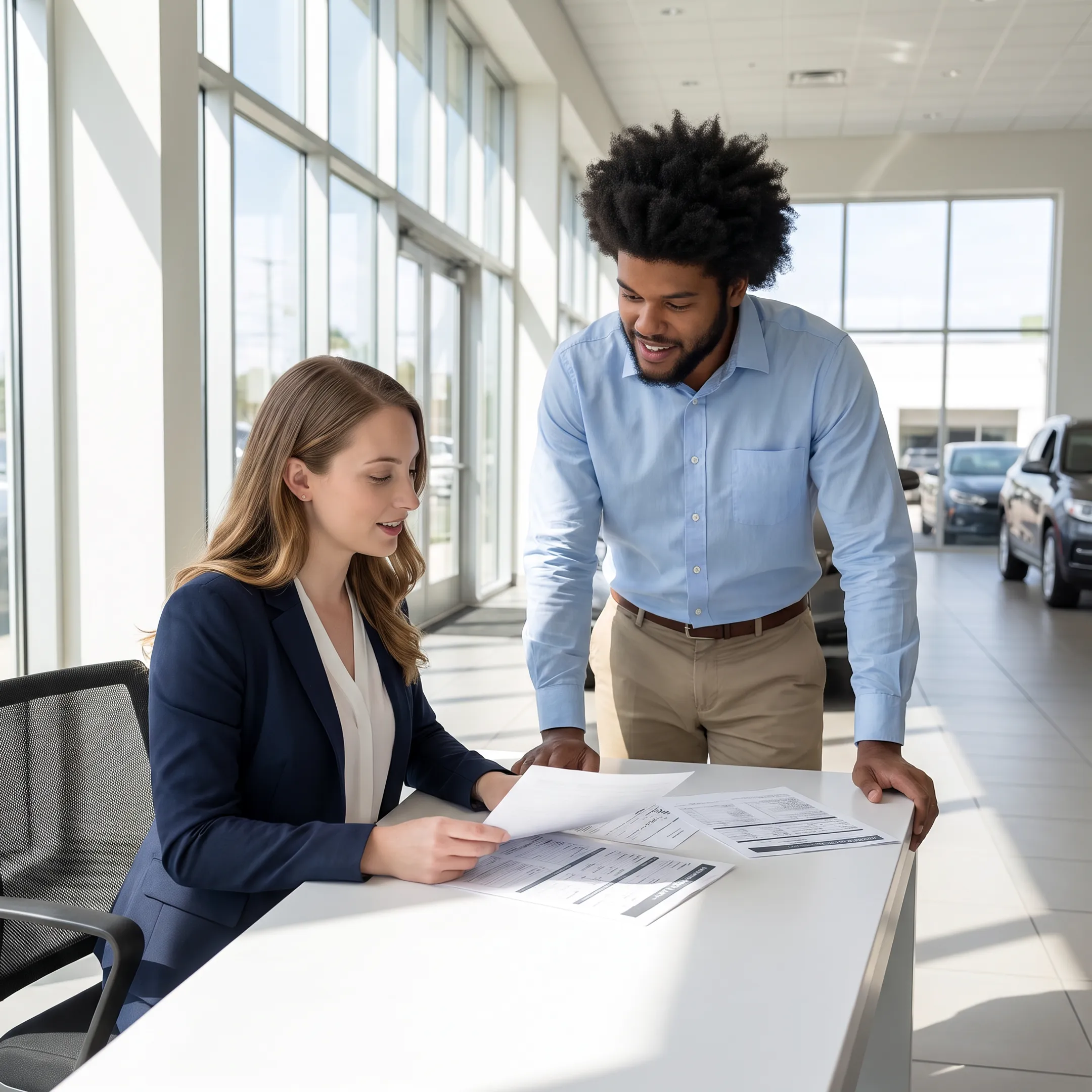 Finance specialist explaining Toyota lease payment options to customer