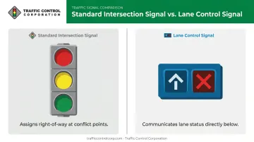 Standard traffic signal versus lane control signal design comparison chart