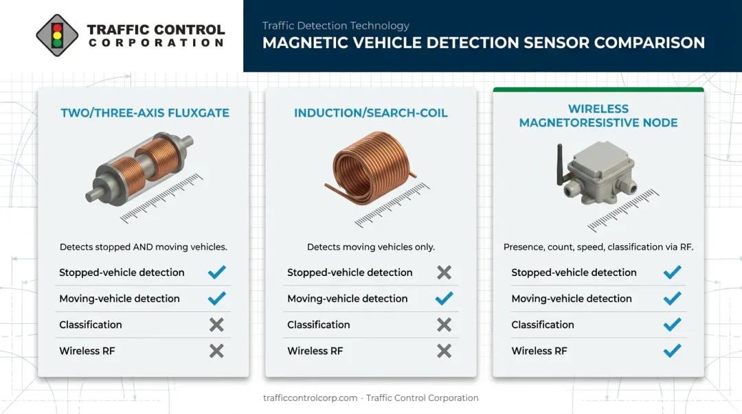 Comparison of fluxgate induction and wireless magnetometer sensor types