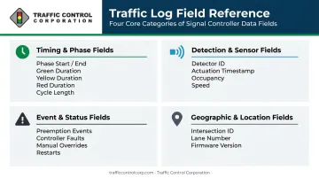 Four categories of traffic log fields organized by function and data type
