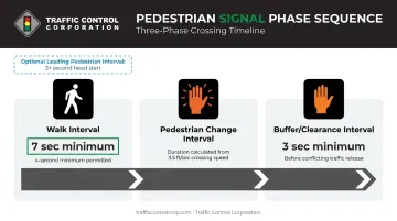 Pedestrian signal phase timeline showing walk change and buffer interval durations