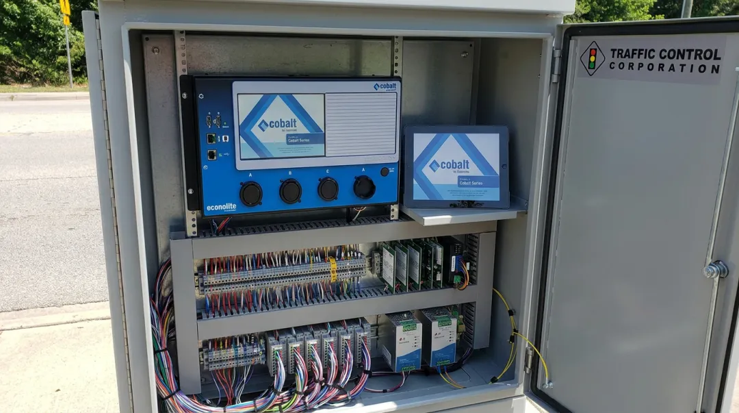 Econolite Cobalt traffic signal controller hardware installed in field cabinet