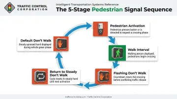 5-step pedestrian signal sequence from don't walk to reset
