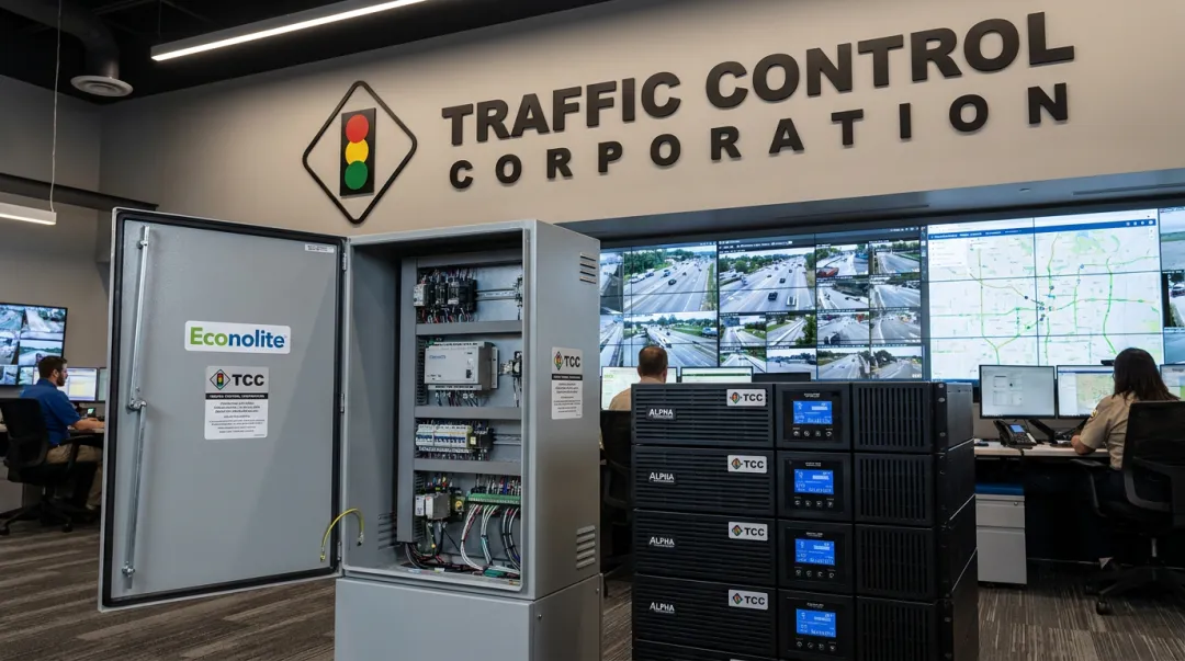 TCC traffic signal UPS backup power systems and Econolite controller cabinet equipment