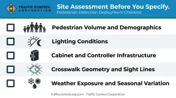 Five-factor site assessment checklist for pedestrian detection system deployment planning
