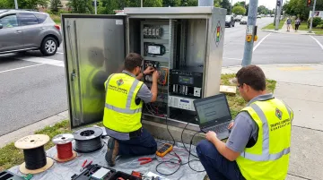 TCC field technician installing emergency vehicle preemption module at signal cabinet