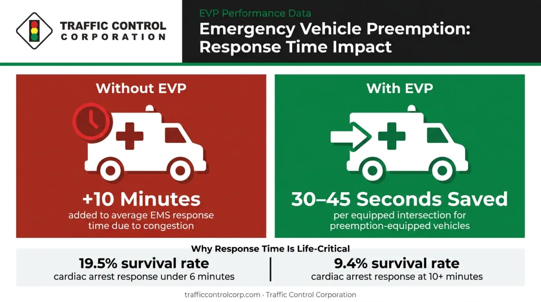 Emergency vehicle response time data comparison with and without signal preemption