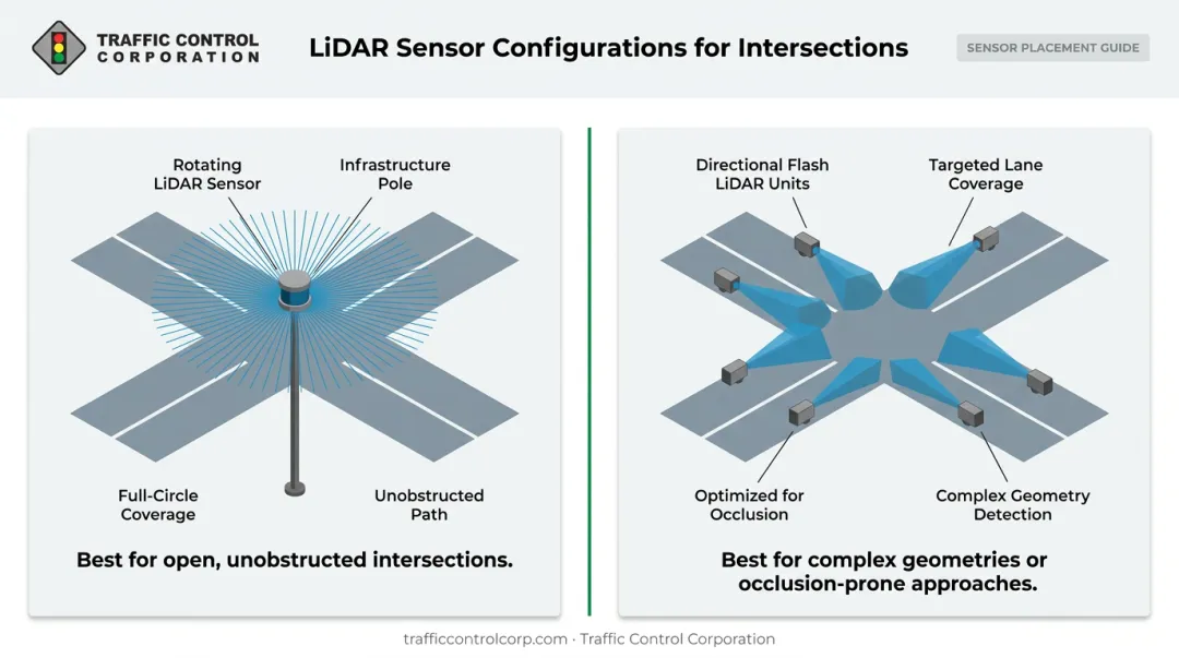 Rotating 360-degree versus directional flash LiDAR sensor configuration comparison