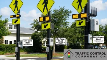 JSF Technologies AB Series RRFB beacon models displayed at crosswalk installation