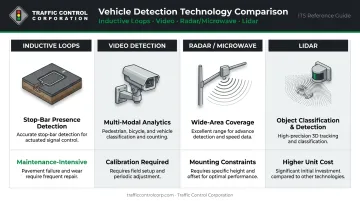 Traffic signal vehicle detection technology comparison covering four sensor types and trade-offs