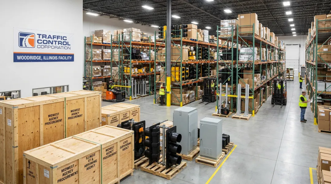 Traffic Control Corporation Woodridge Illinois warehouse with signal equipment inventory