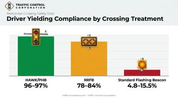 HAWK signal versus RRFB and standard beacon driver compliance rate comparison