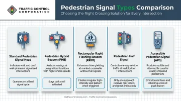 Five pedestrian crossing signal types compared by function and use case