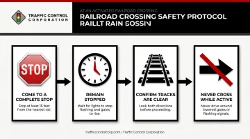 Four-step driver action sequence when railroad crossing lights flash red