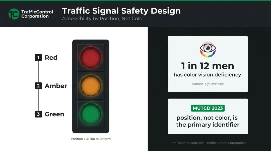 Traffic signal position standardization and color vision deficiency safety redundancy diagram