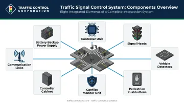 Complete traffic signal control system components diagram with eight required elements