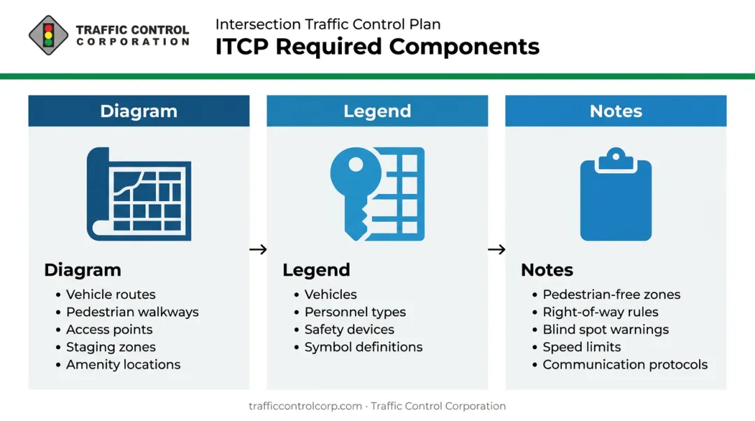 ITCP three core components diagram legend and notes breakdown infographic