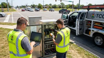 TCC factory-trained field technicians servicing traffic signal controller equipment