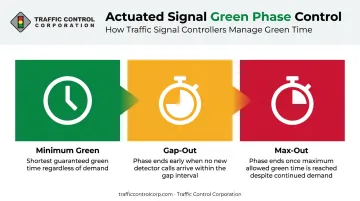 Minimum green gap-out and max-out actuated signal control process flow