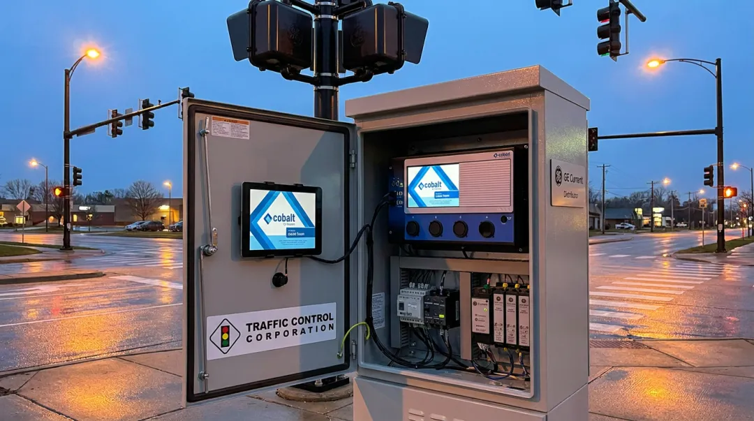Traffic Control Corporation product lineup showing GE Current traffic signal infrastructure