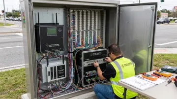 Traffic signal cabinet with TSP-capable controller and priority processing equipment installed