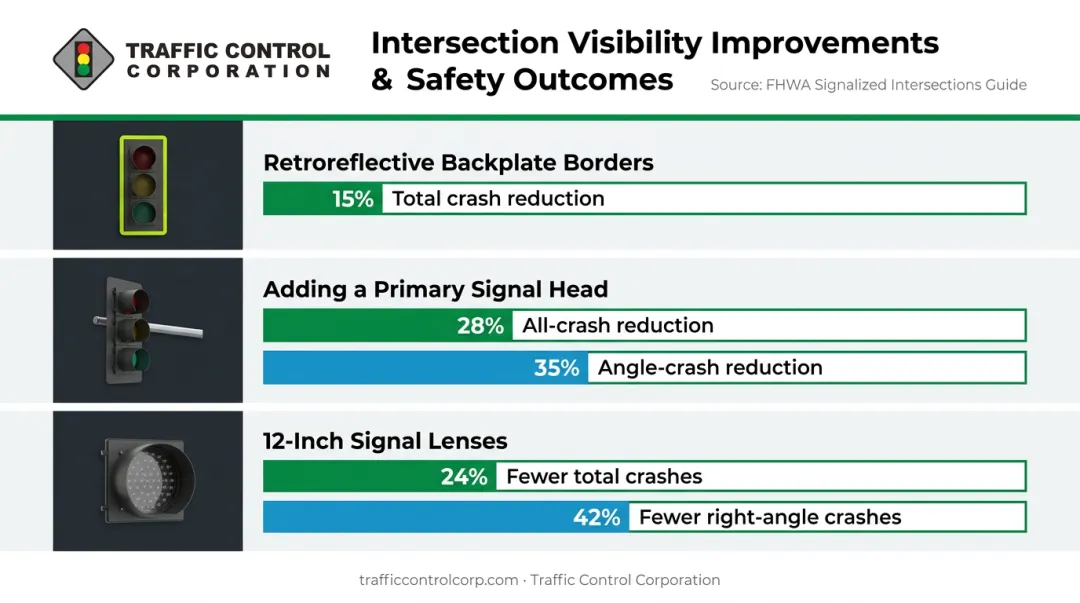Three intersection visibility upgrades with documented crash reduction percentages from FHWA