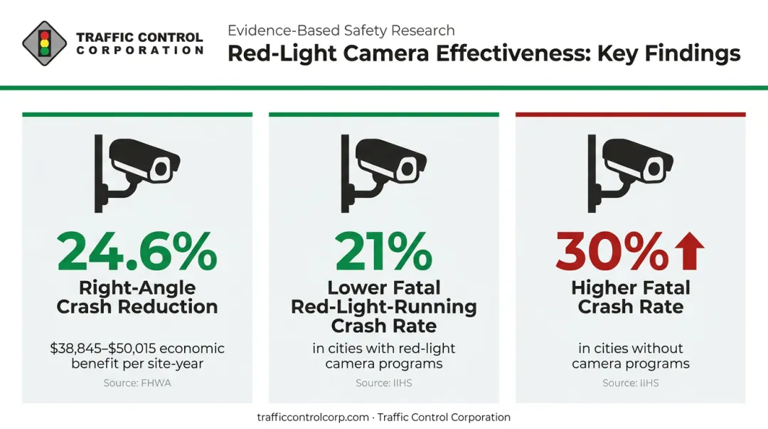 Red-light camera safety effectiveness statistics showing crash and fatality reduction data