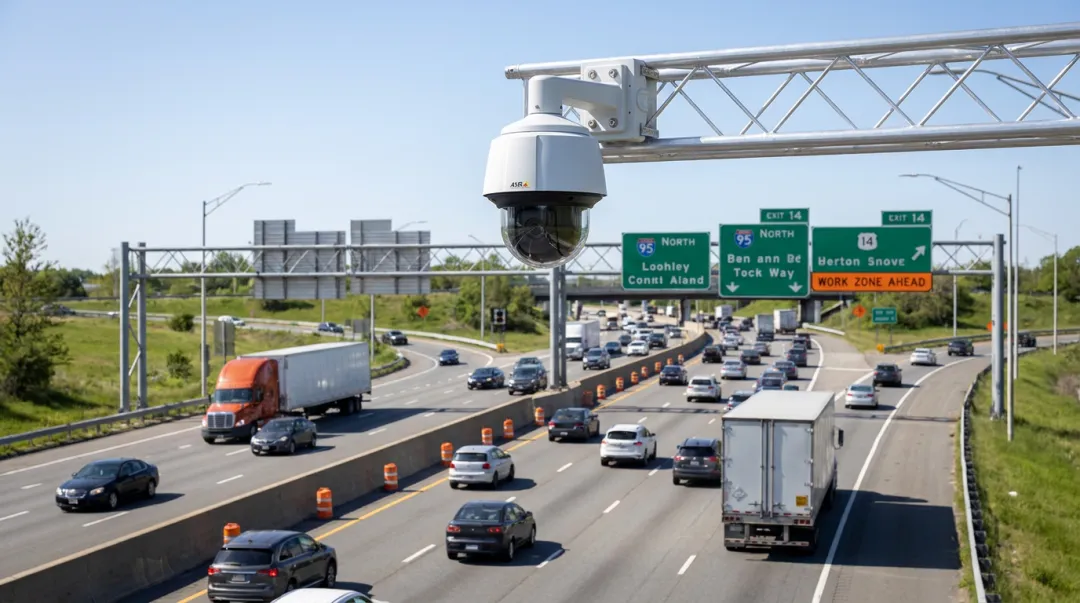 PTZ traffic camera monitoring highway interchange and work zone