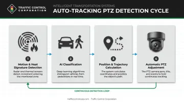 4-step auto tracking PTZ camera detection to tracking pipeline