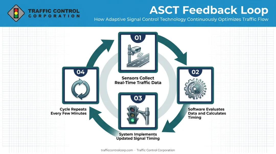 4-step adaptive traffic signal control feedback loop diagram