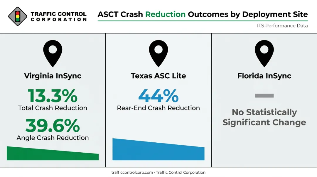 Crash reduction outcomes comparison across three ASCT deployment sites