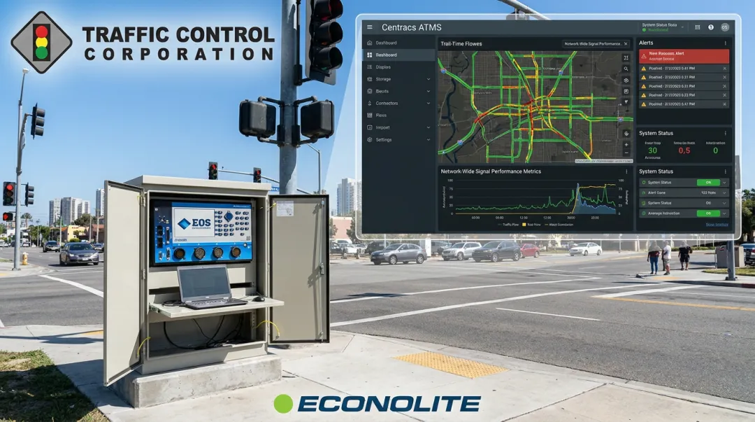 Econolite Cobalt traffic signal controller and Centracs ATMS dashboard smart city deployment