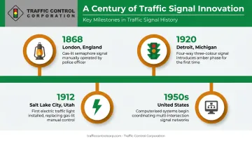 Traffic light invention timeline from 1868 gas lamp to 1950s computer systems