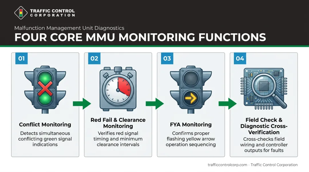 Four core MMU monitoring functions from conflict detection to field diagnostics