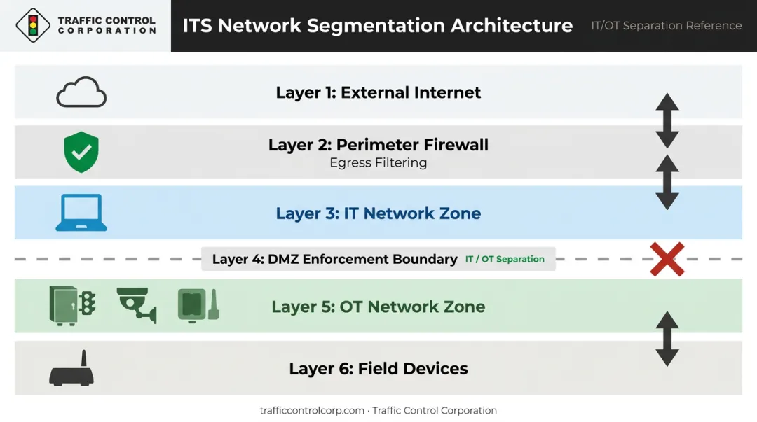 Network segmentation architecture diagram separating IT OT and DMZ enforcement zones