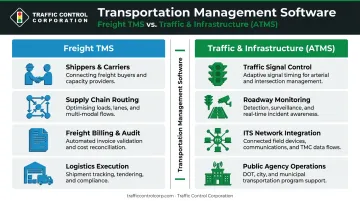 TMS versus ATMS transportation management software two-category comparison infographic